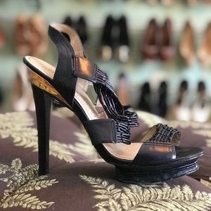 Charles Jourdan braided leather platform pump